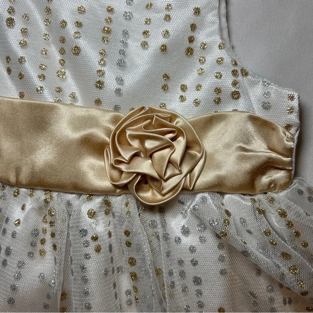 Pinky White and Gold Glittery Tulle Dress Rose Detail Toddler‎ Girl 4T